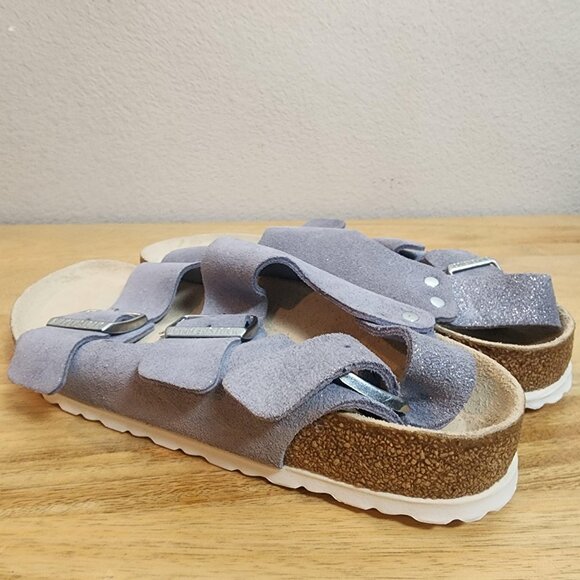 Birkenstock Arizona Sandals Womens Size 6 39 Purple Suede Two Strap Slides - Picture 4 of 11